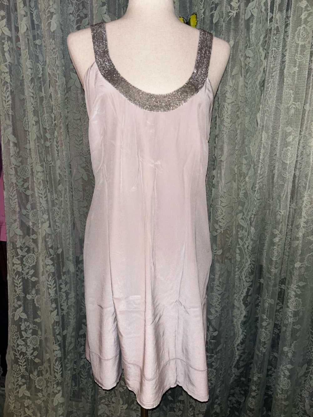 100% Silk Ted Baker Beaded Strap Racerback Semi Formal Mini Dress Y2K